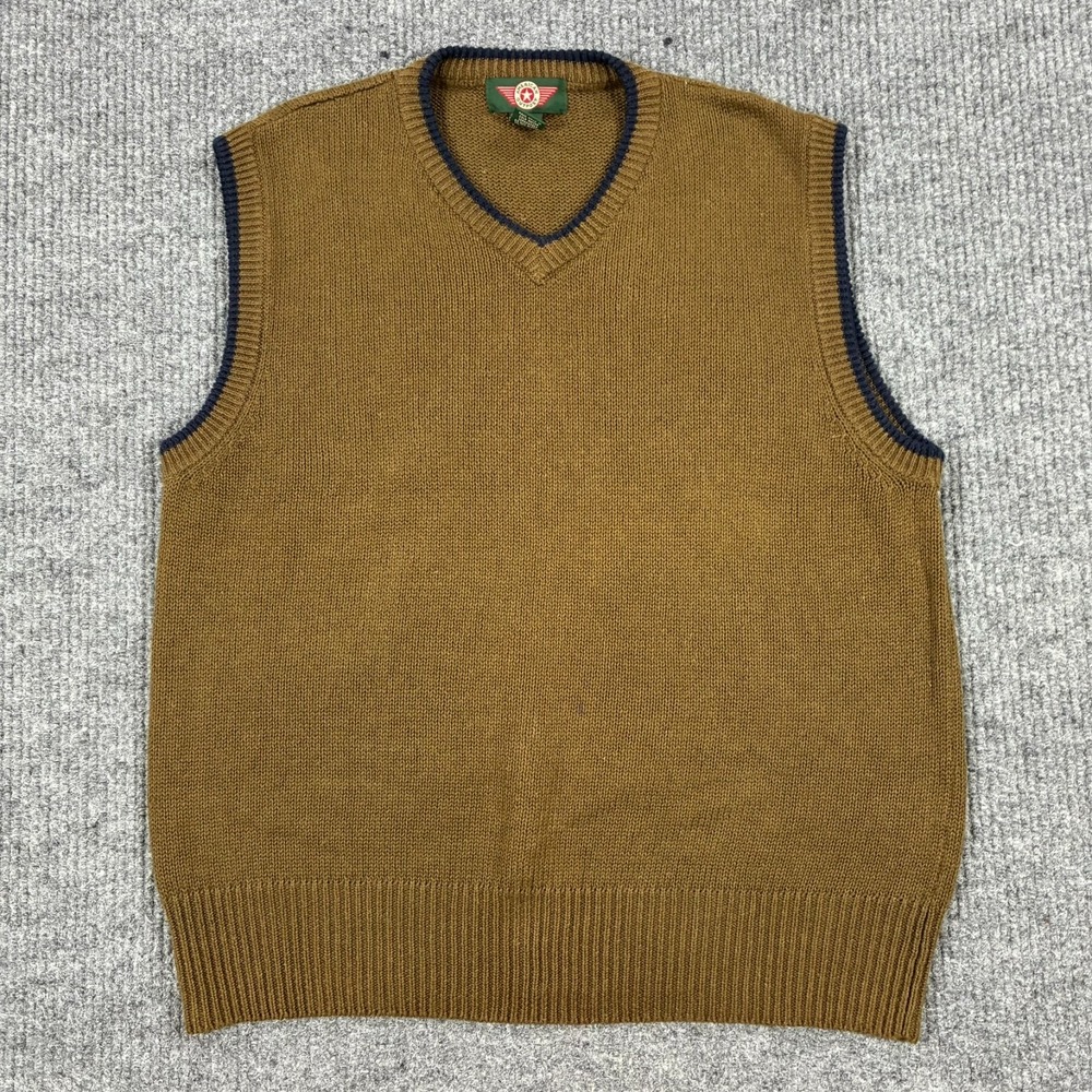 American Outpost Sweater Vest Mens Size Large Brown V Neck Knit Vintage Style